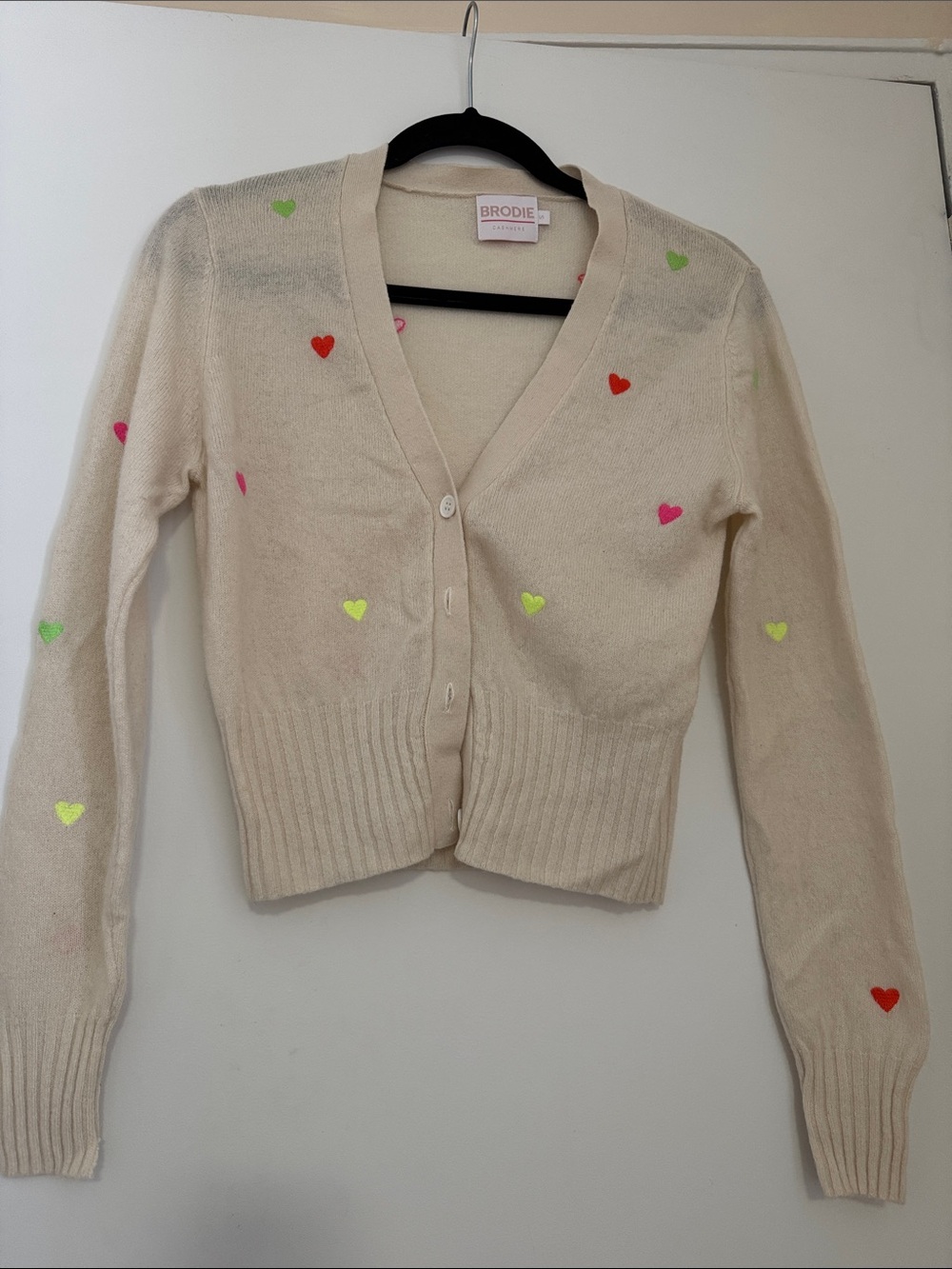 Brodie Cashmere Cream Heart Embroidered Cardigan